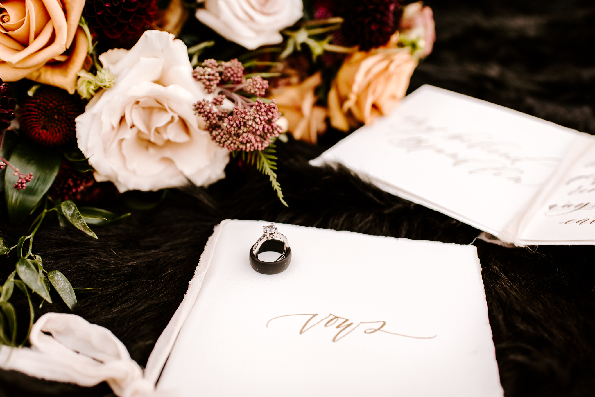 Details shot of ring and bouquet in Colorado