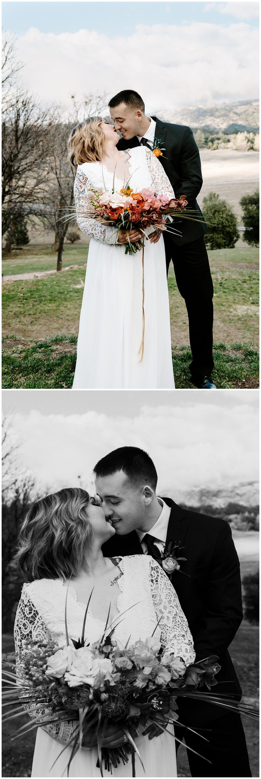 adventurous couples laughs during their mountain elopement