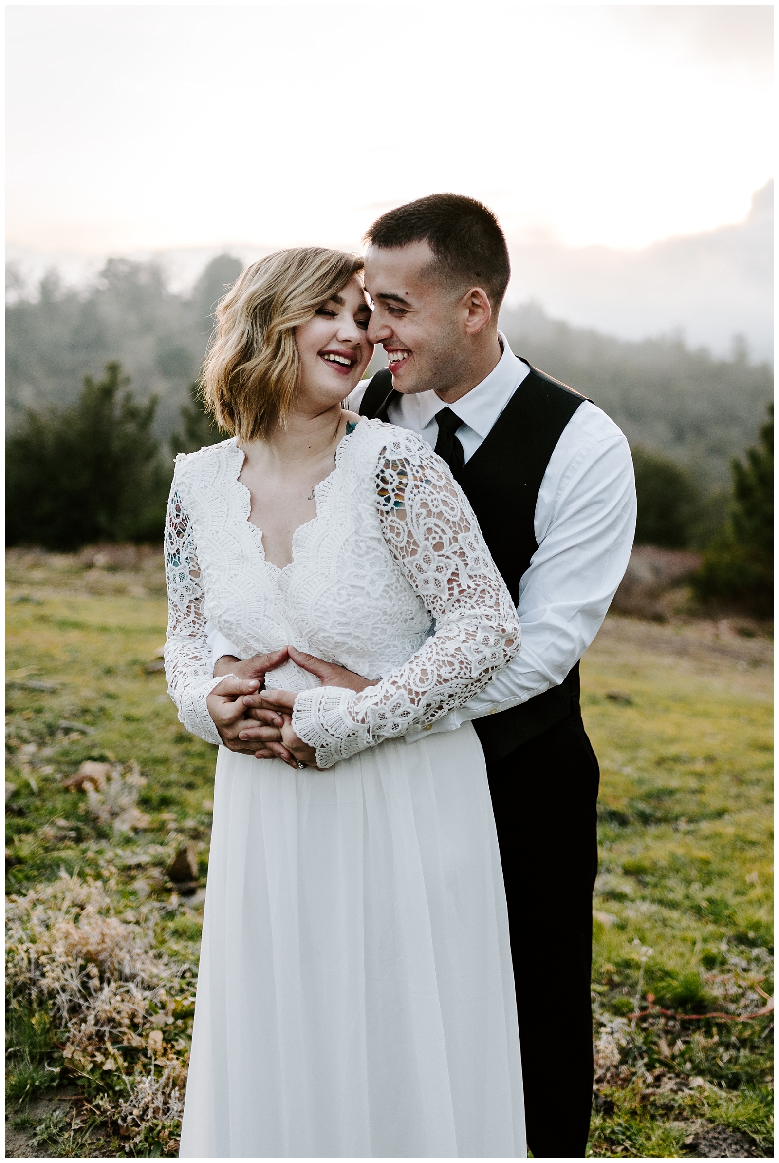 couple celebrates their mountain elopement in California at sunset