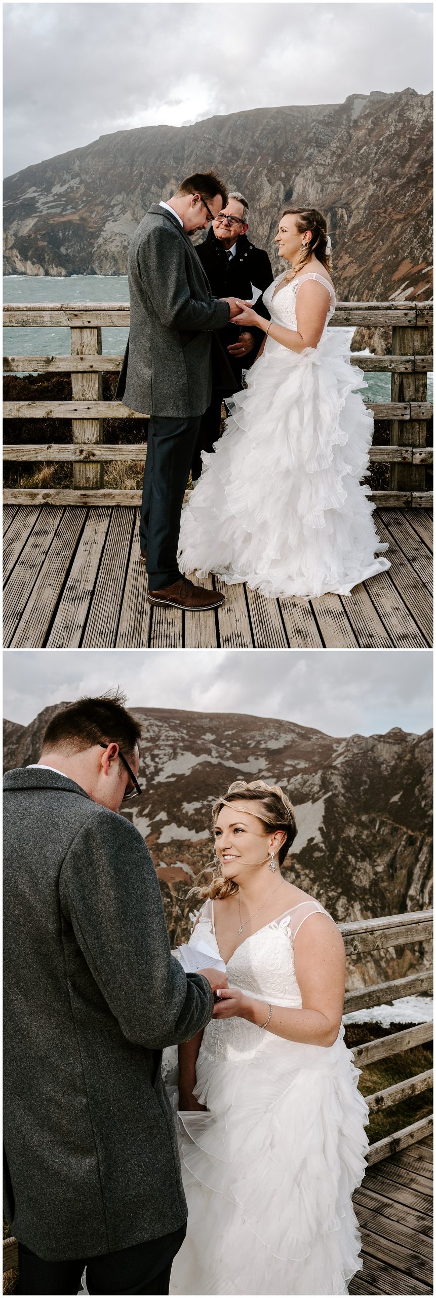 Beautiful couple eloping in Ireland as they say their vows.