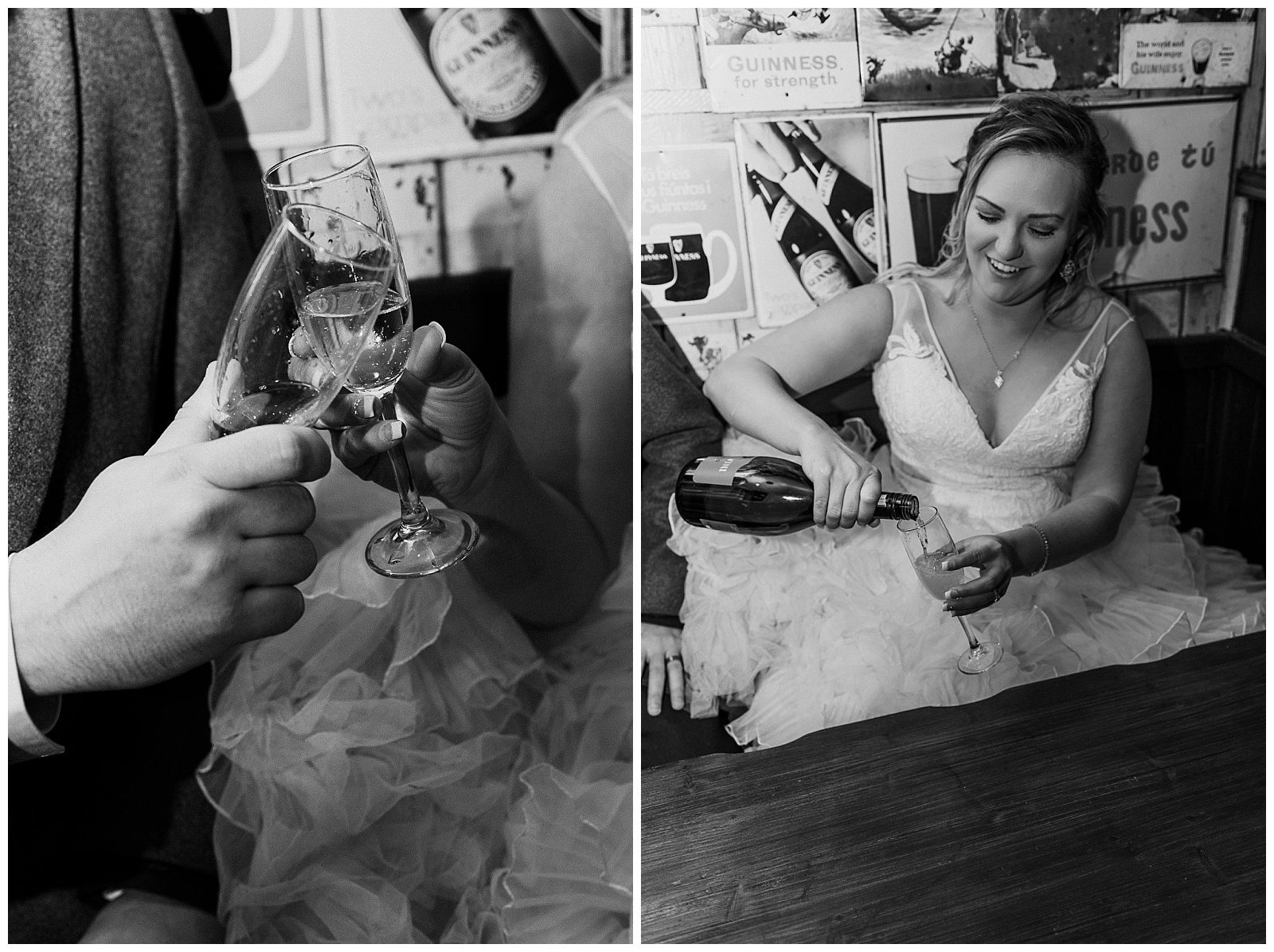 couple pops open champagne bottle to celebrate eloping in Ireland.