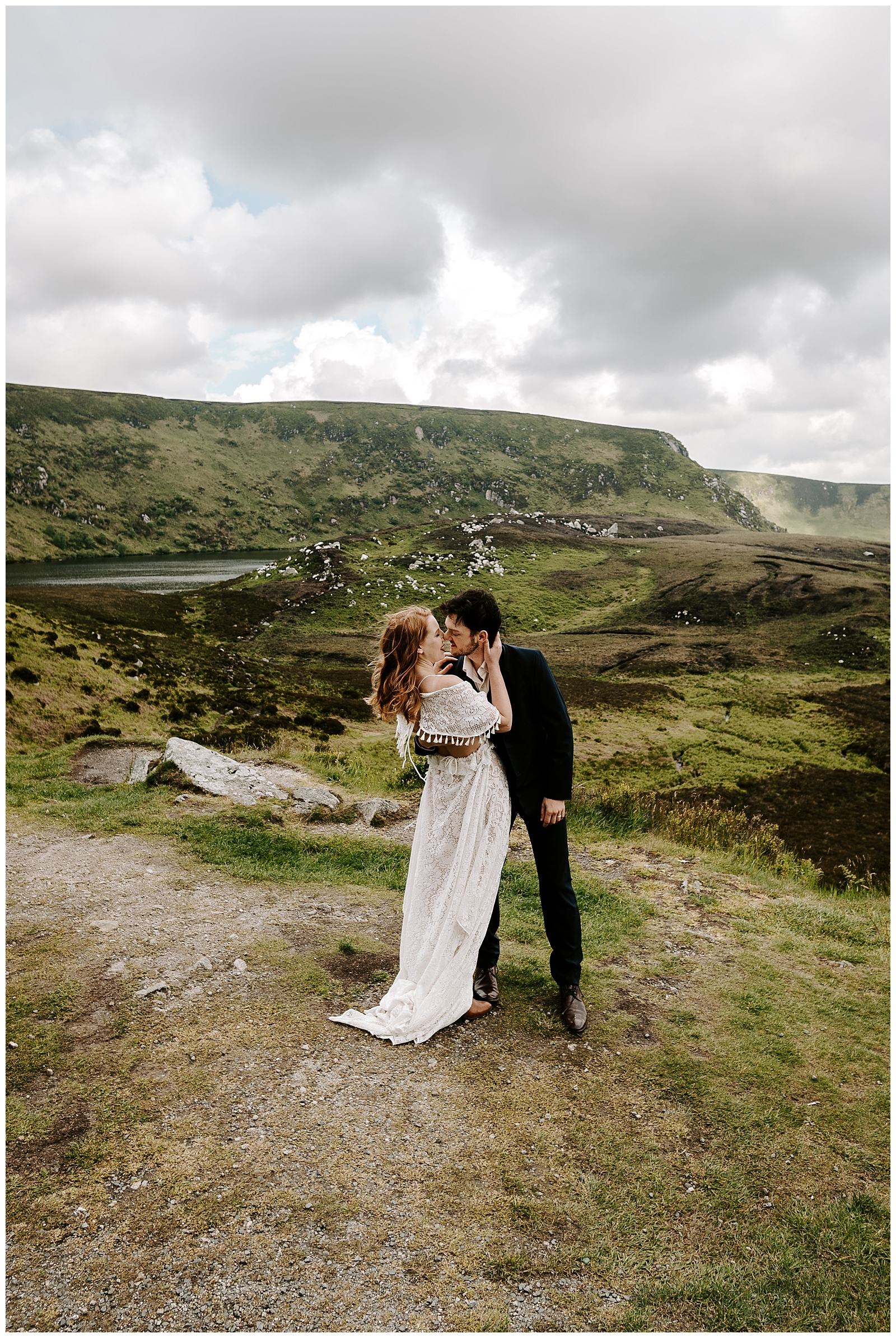 bride and groom explore the mountains during their adventure elopement