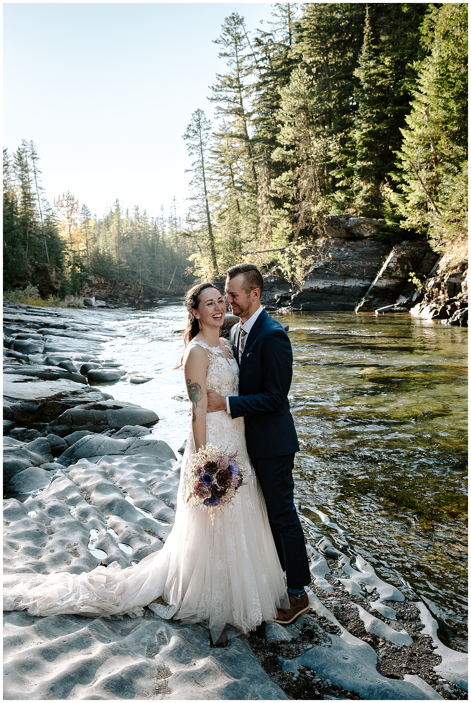 bride and groom elope at Lake McDonald