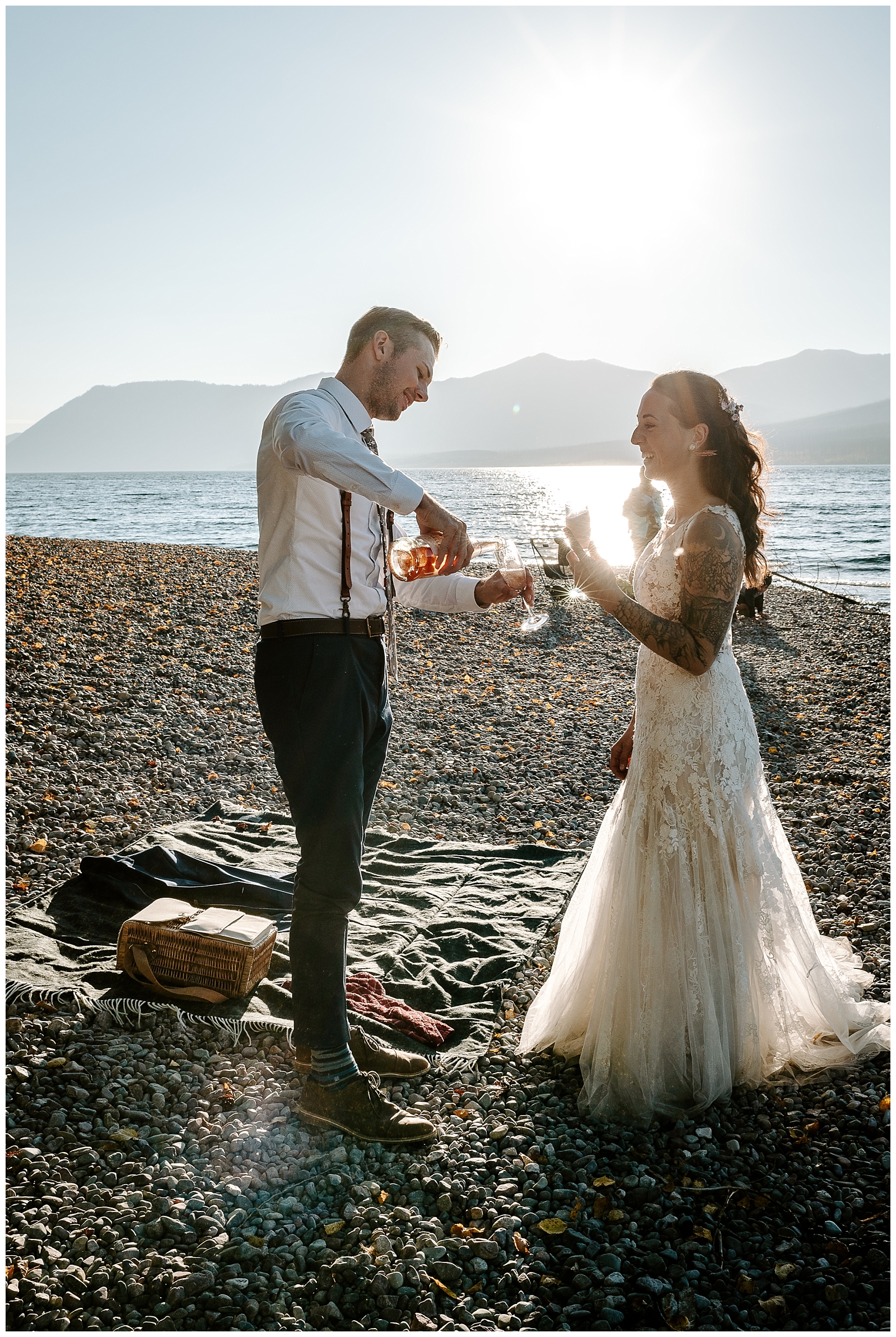 bride and groom elope at Lake McDonald