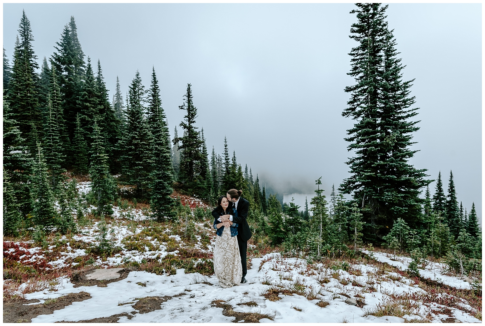 moody elopement day with fog