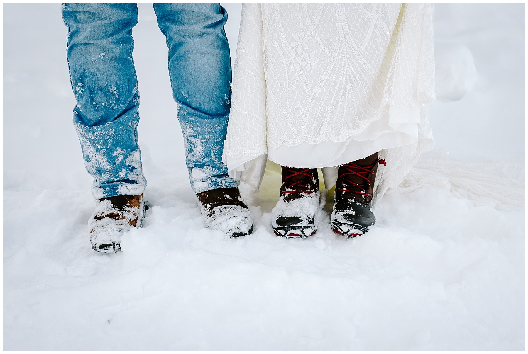 couple hikes during their winter elopement in big sky