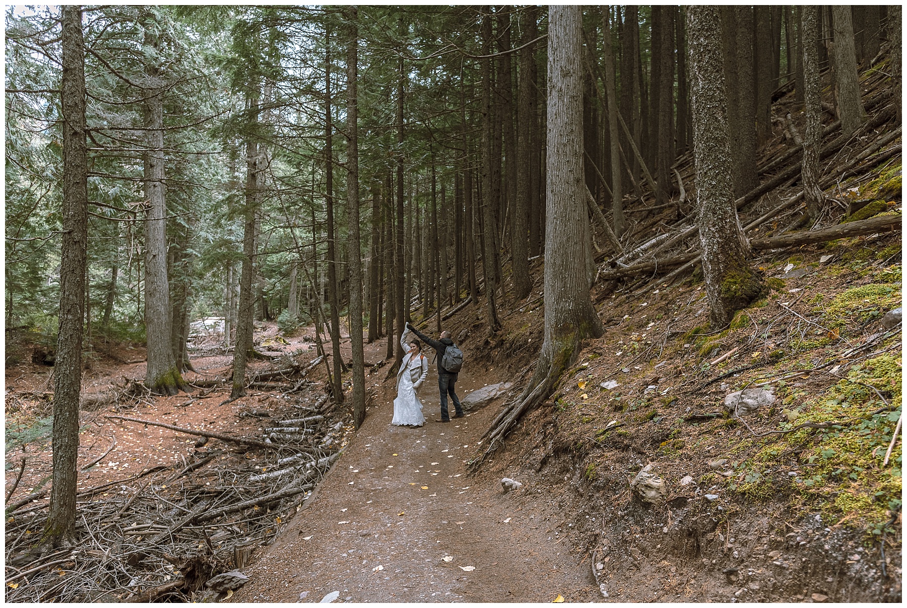 hiking to avalanche lake for elopement
